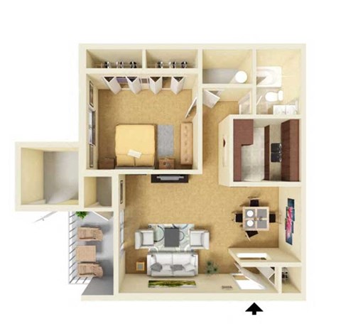 A dollhouse living room with a couch, chair, and coffee table.